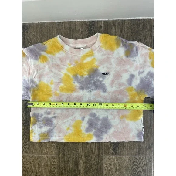Vans Women's Tie Dye Cropped Sweatshirt XS Elastic Cuff Yellow Pink Purple Skate - Picture 8 of 9